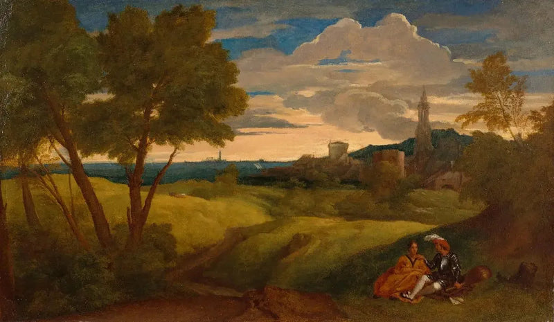 Abendlandschaft mit einem Paar - Titian