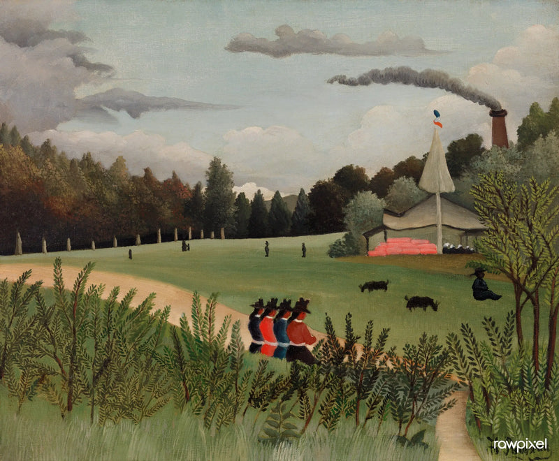 Landschaft und vier junge Mädchen - Henri Rousseau