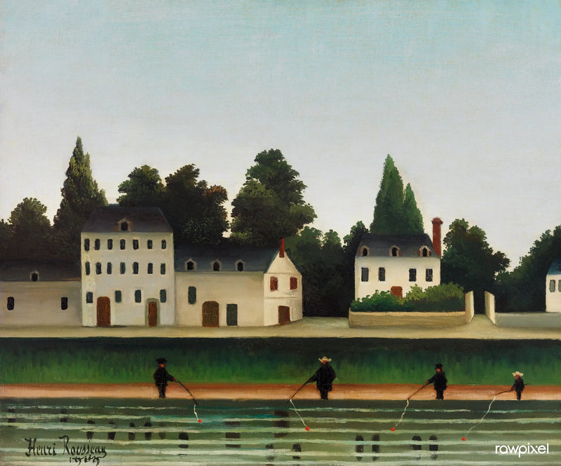 Landschaft und vier Fischer beim Angeln - Henri Rousseau