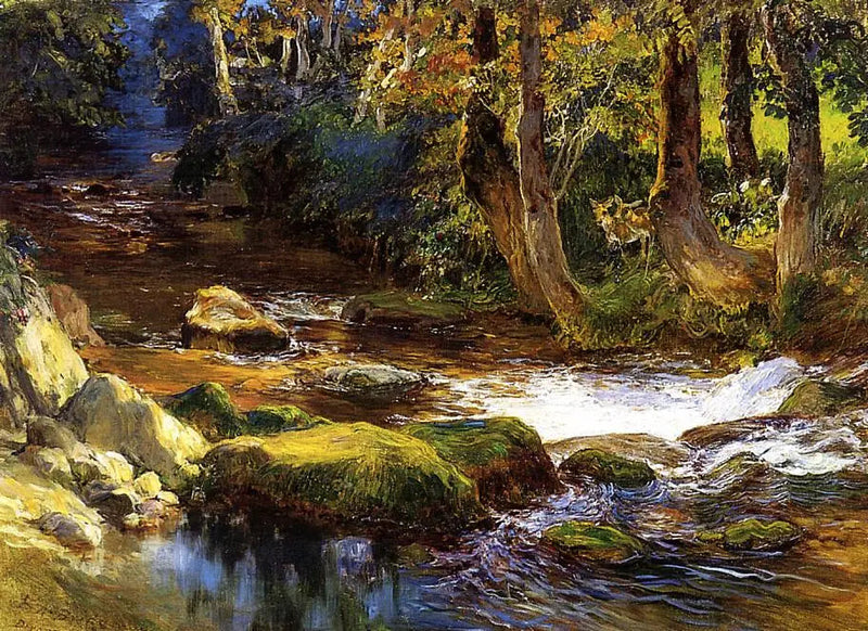 Flusslandschaft mit Hirschen - Frederick Arthur Bridgman