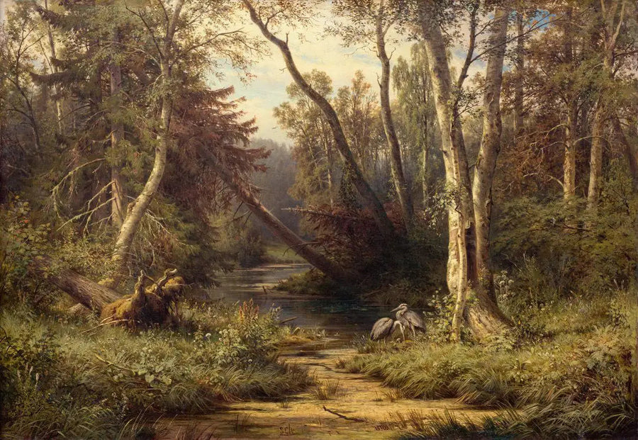Waldlandschaft mit Reihern - Ivan Chichkine