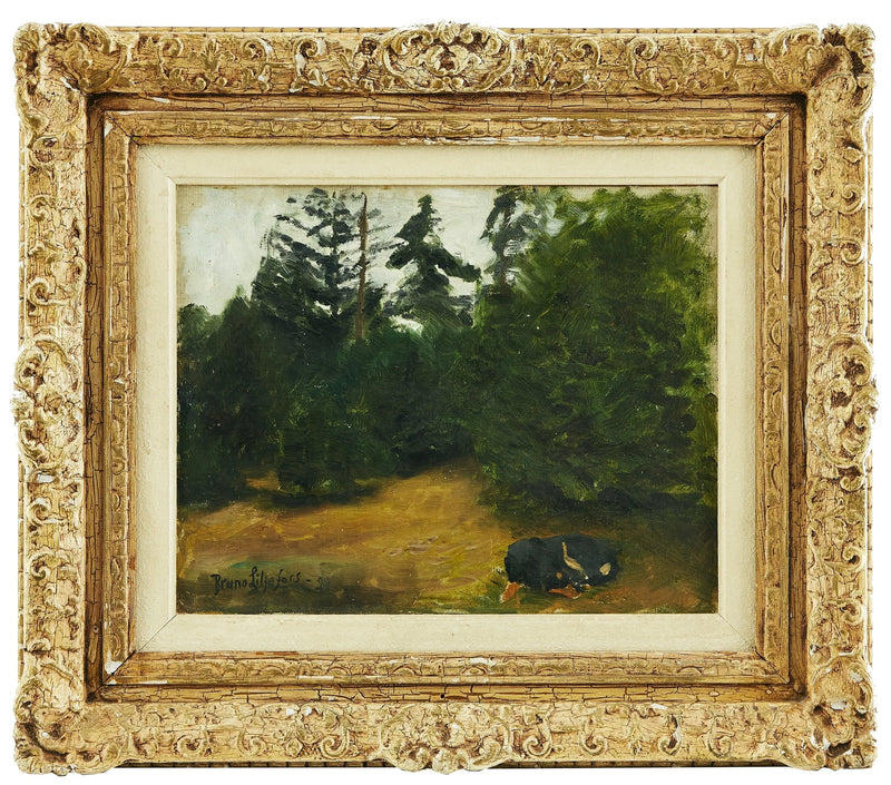 Waldlandschaft mit schlafendem Hund - Bruno Liljefors