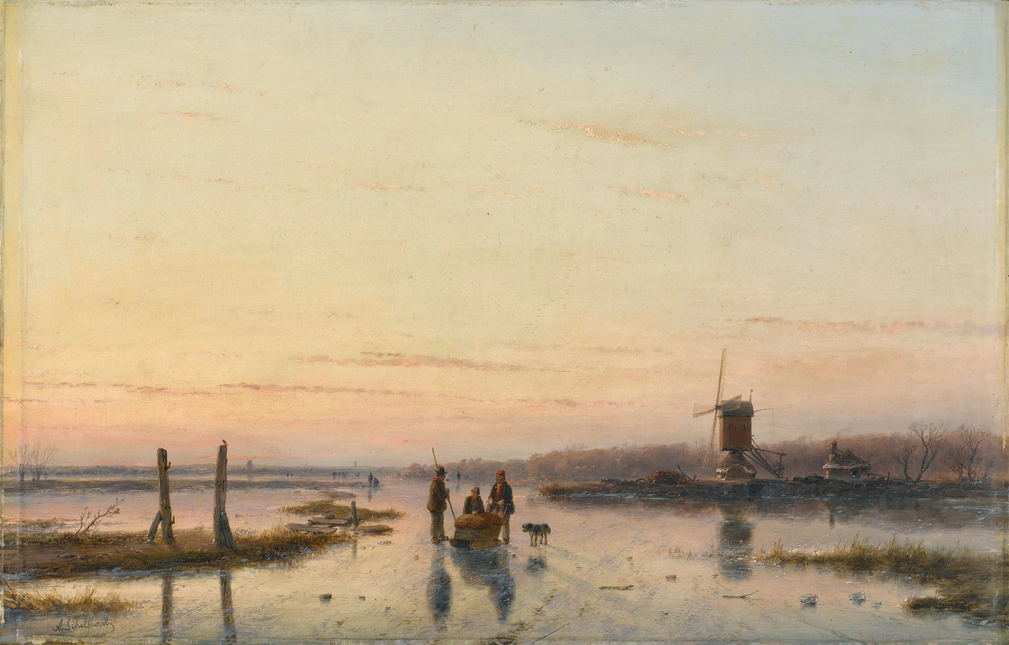 Paysage de glace avec moulin à vent - Andreas Schelfhout