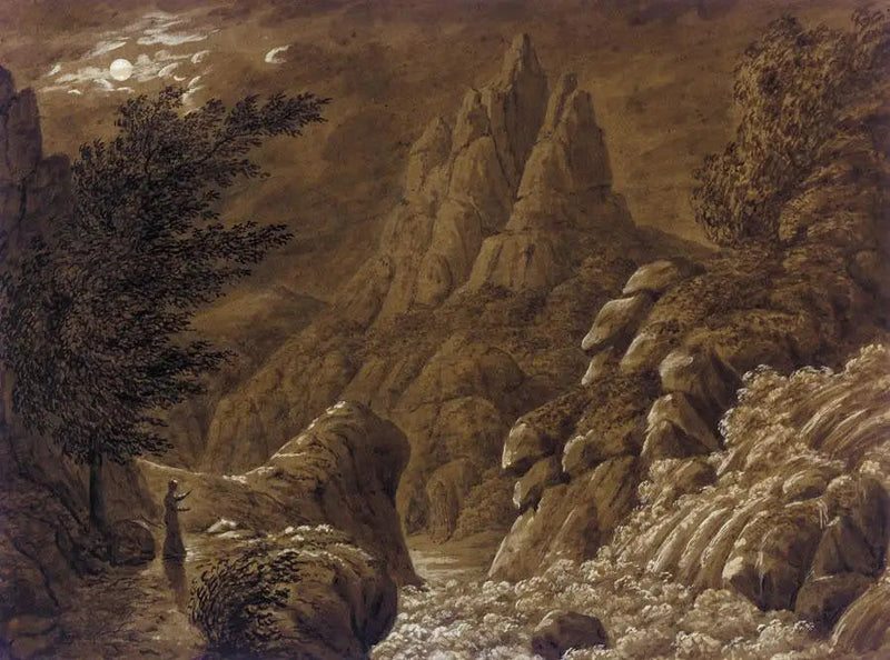 Idealisiertes Landschaftsbild mit Wasserfall - Caspar David Friedrich
