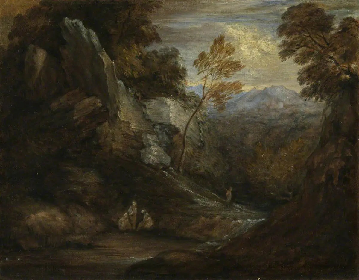 Paysage imaginaire (retravaillé par un disciple anglais du XIXe siècle) - Thomas Gainsborough image 1 reproduction artisanale de tableau