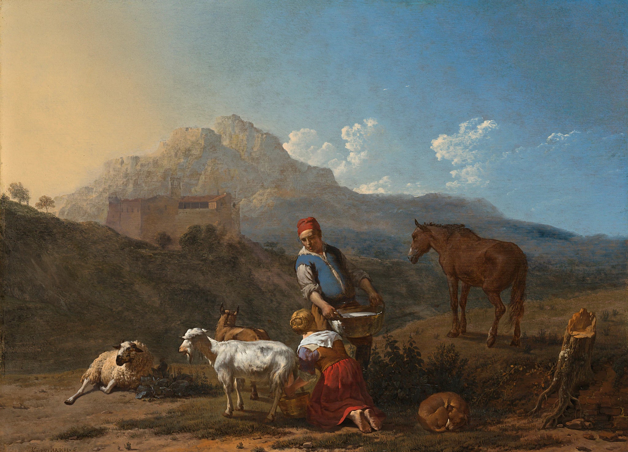 Paysage italien avec trayeur de chèvre - Karel Dujardin