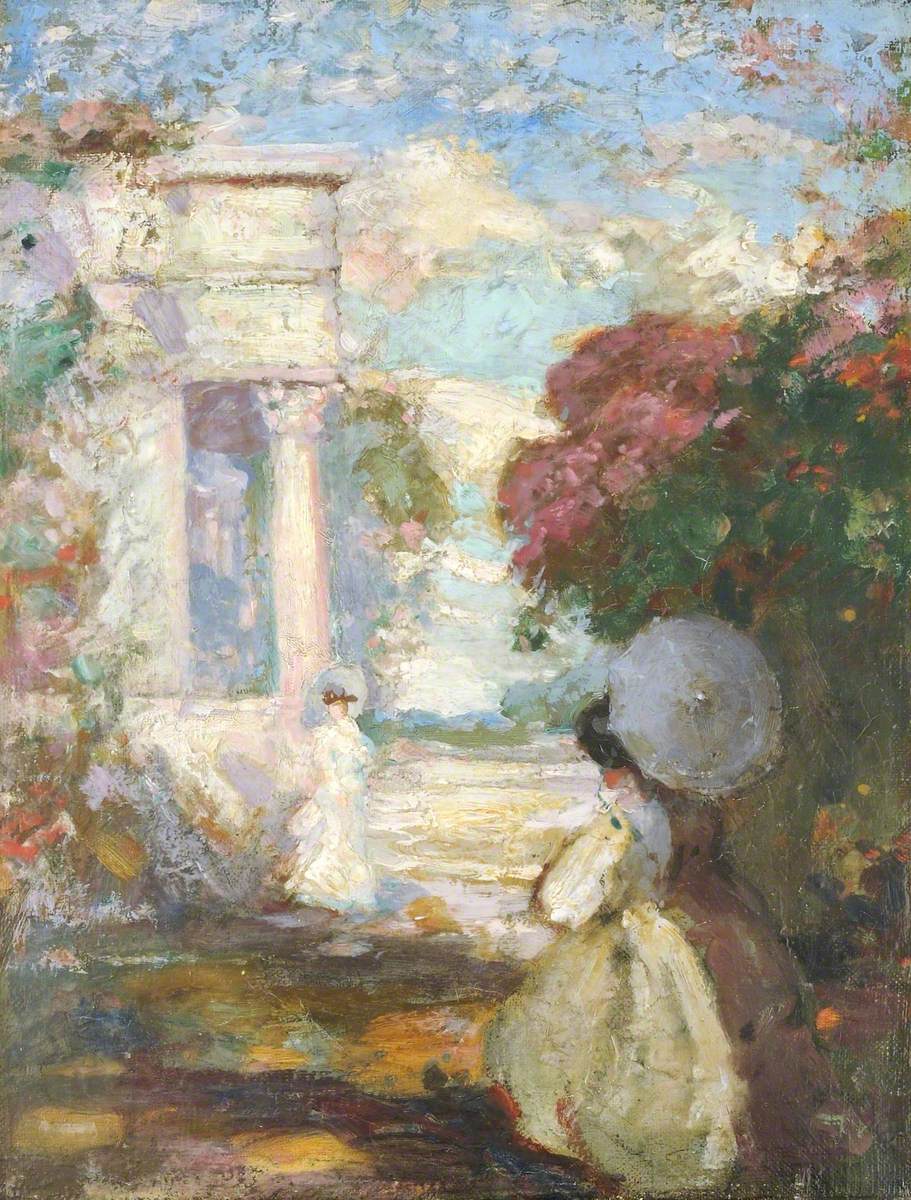 Paysage lyrique avec deux personnages en costumes du XIXe siècle - Charles Conder image 1 reproduction d’œuvre d’art à l’huile