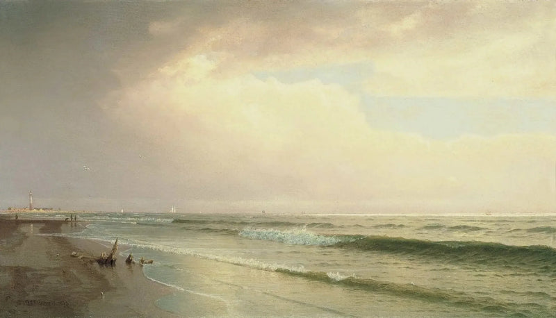 Meereslandschaft mit Leuchtturm in der Ferne, Atlantic City, New Jersey - William Trost Richards