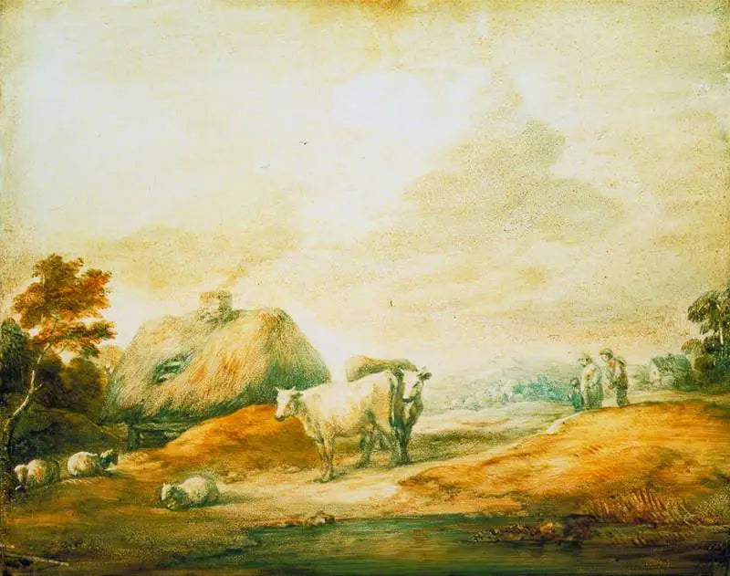 Offener Landschaft mit Bauern, Kühen, Schafen, Chalets und Pool - Thomas Gainsborough