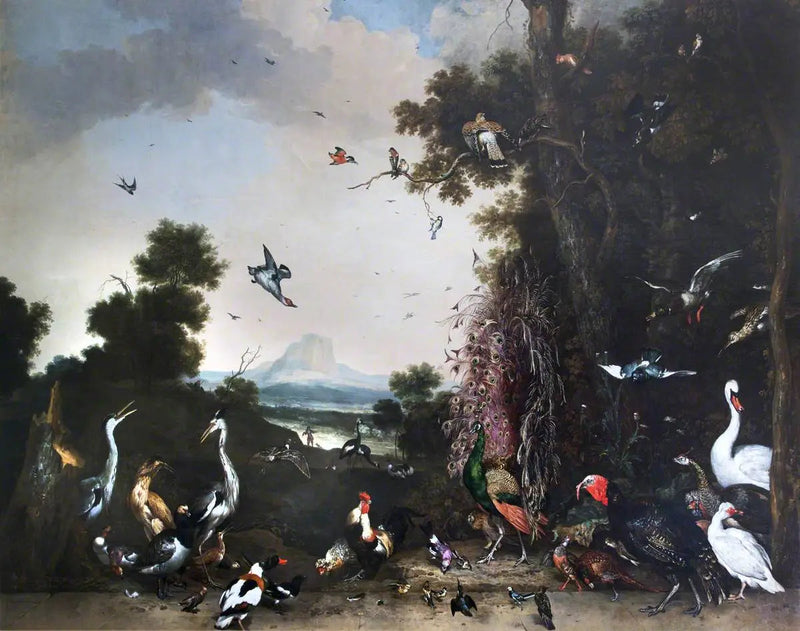 Offene Landschaft mit Geflügel und WasserVögeln - Melchior de Hondecoeter
