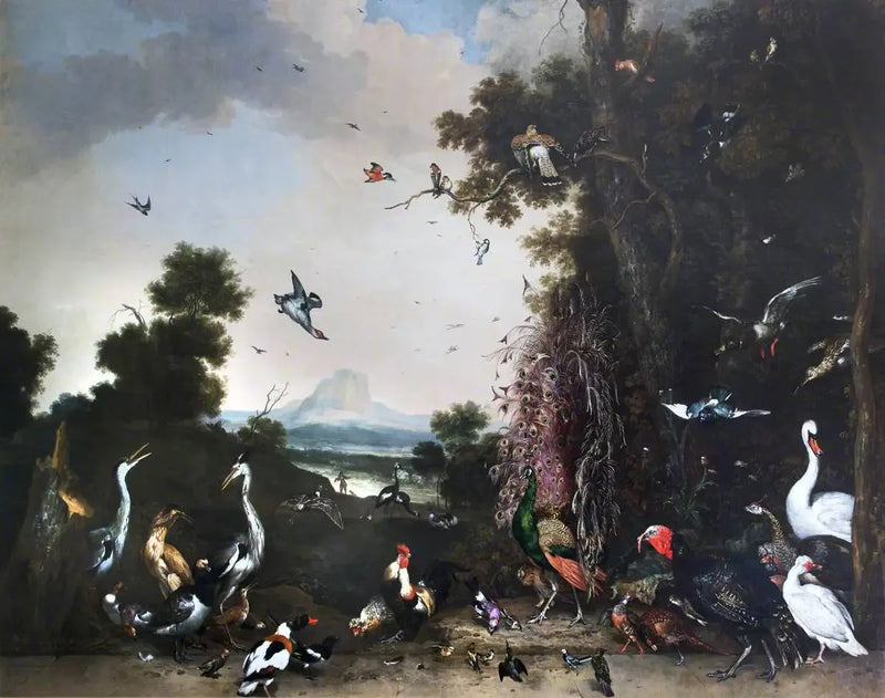 Offene Landschaft mit Geflügel und WasserVögeln - Melchior de Hondecoeter