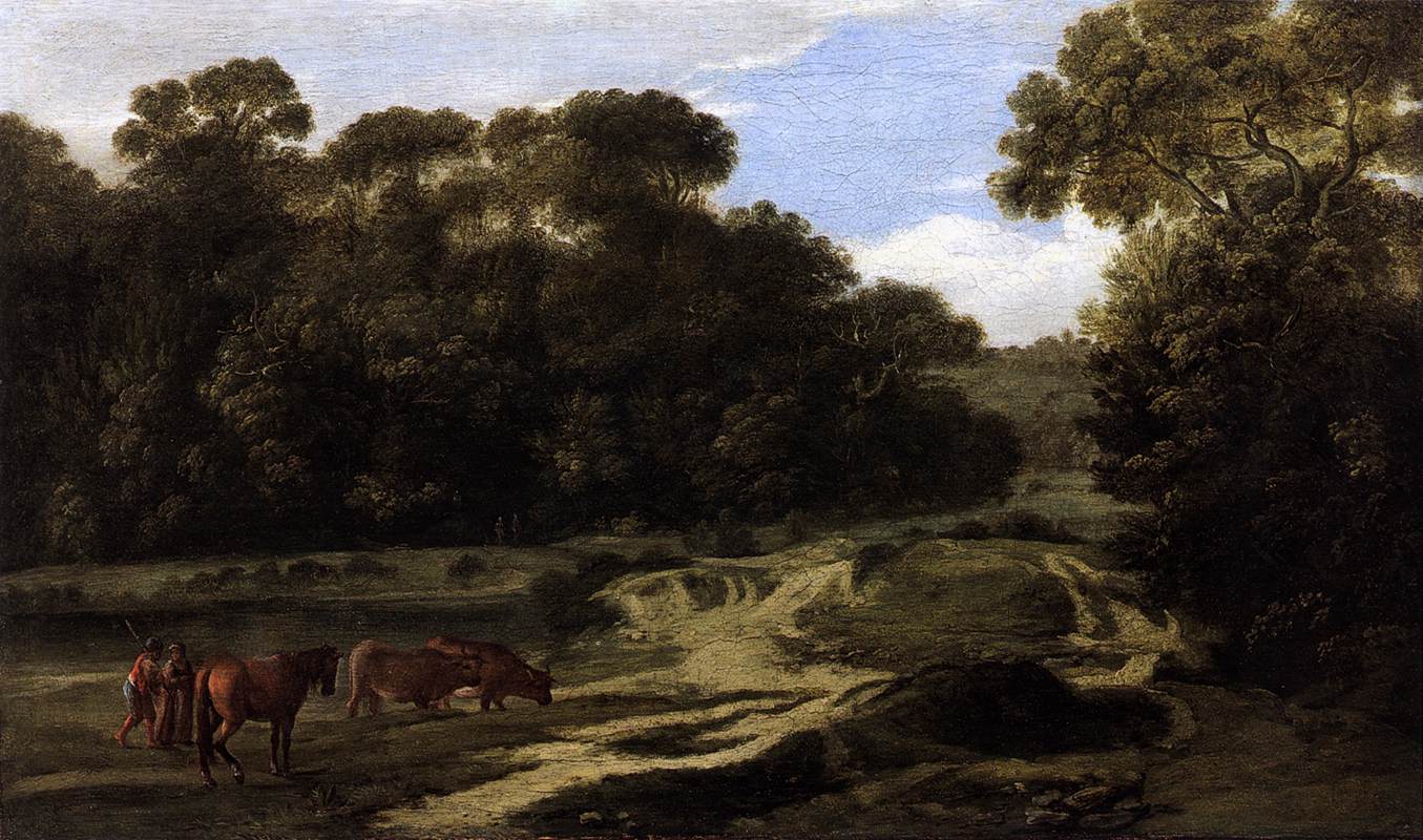 Ländliche Landschaft mit Hirte und Herde (Waldweg) - Claude Lorrain