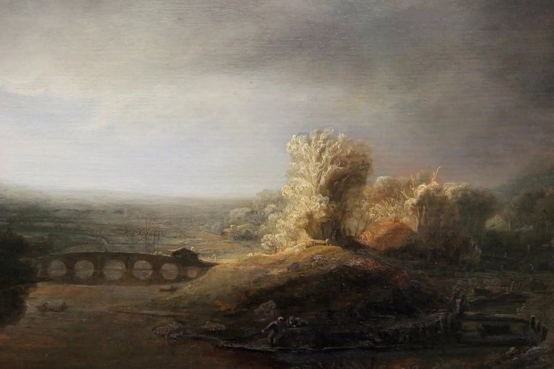 Landschaft mit einer Brücke mit sieben Bögen - Rembrandt