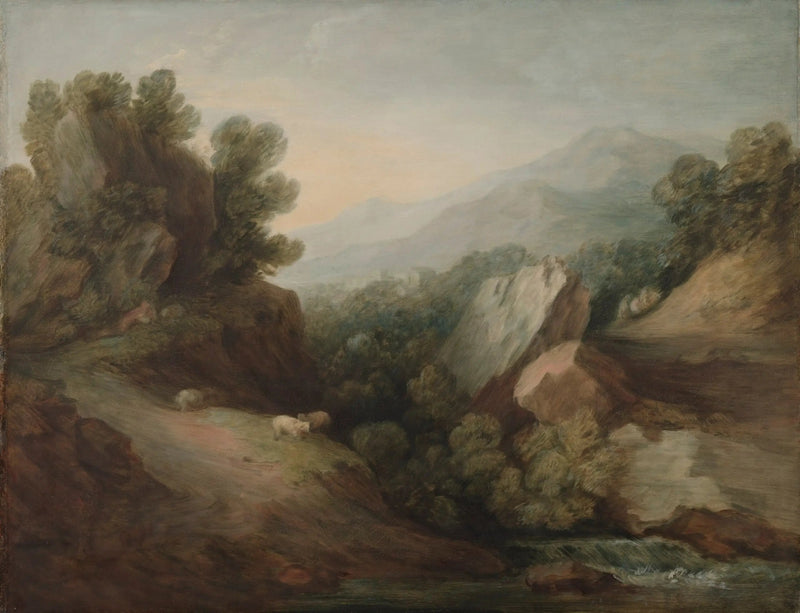 Felsenlandschaft und bewaldet mit einer Talsenke und einem Damm - Thomas Gainsborough
