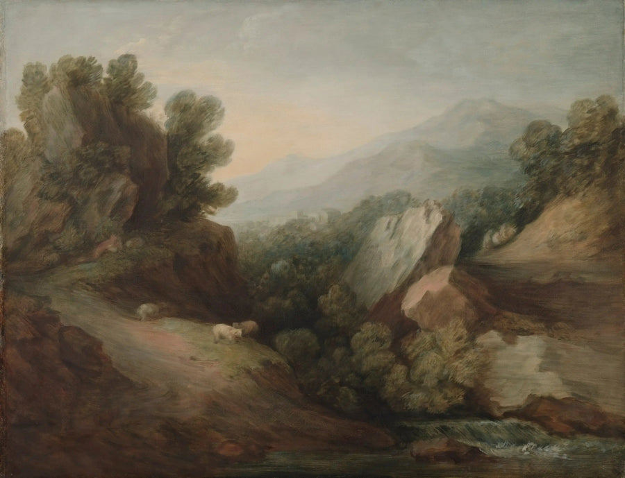 Felsenlandschaft und bewaldet mit einer Talsenke und einem Damm - Thomas Gainsborough