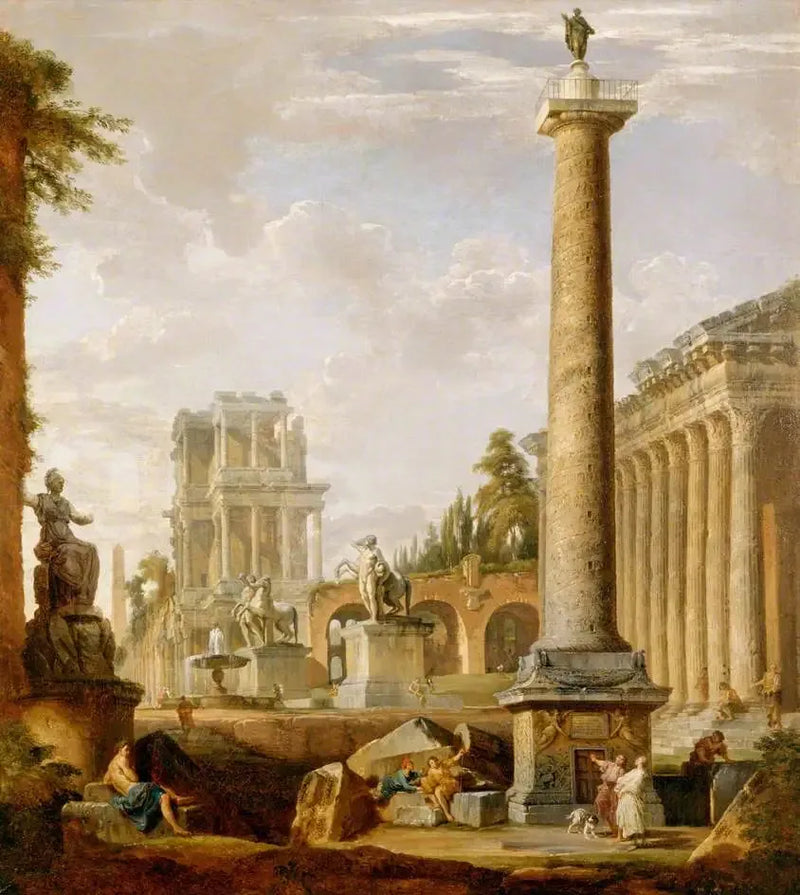Römische Landschaft mit der Trajanssäule - Giovanni Paolo Panini