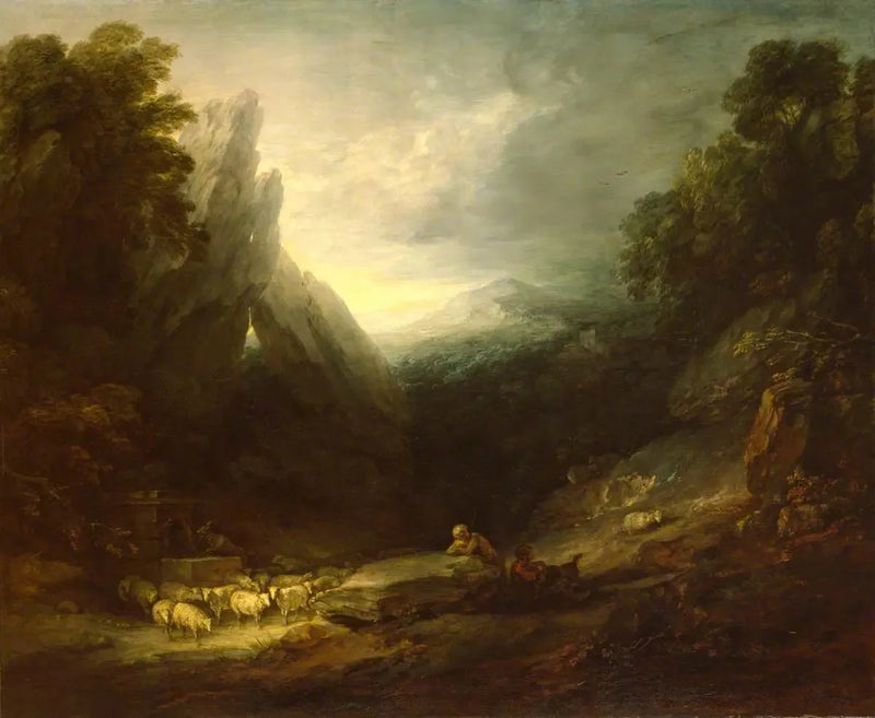 Romantische Landschaft mit Schafen an einer Quelle - Thomas Gainsborough