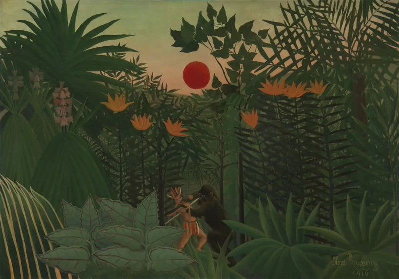 Tropischer Landschaft: Kampf des Indianers und des Gorillas - Henri Rousseau