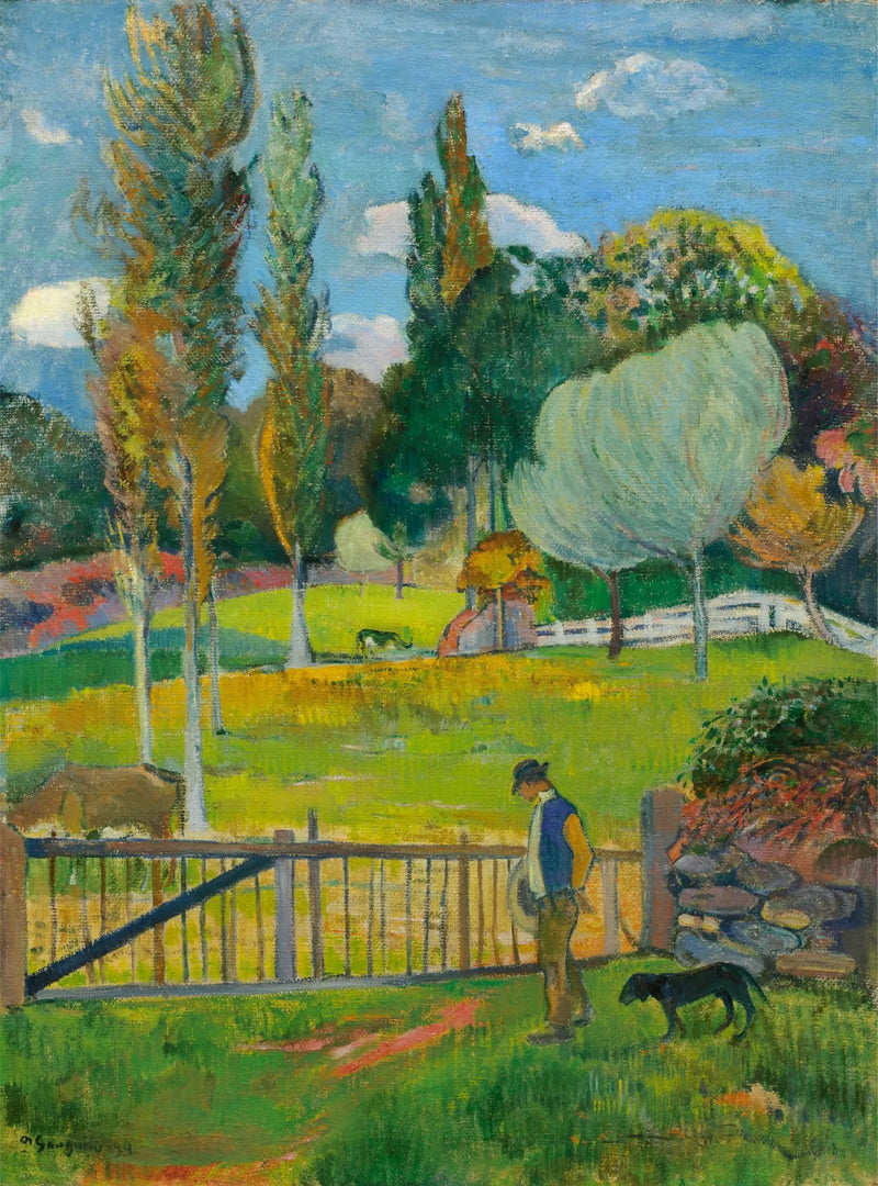 Bauer und sein Hund neben einem Zaun - Paul Gauguin