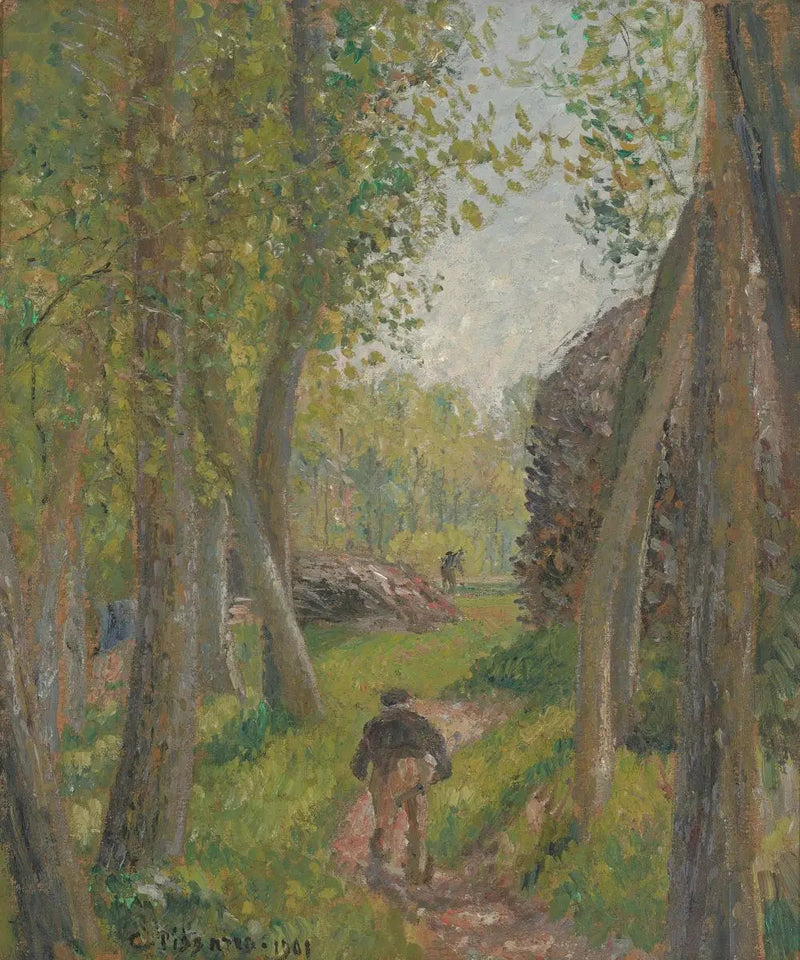Bauer von hinten in einem Unterholz, Moret - Camille Pissarro