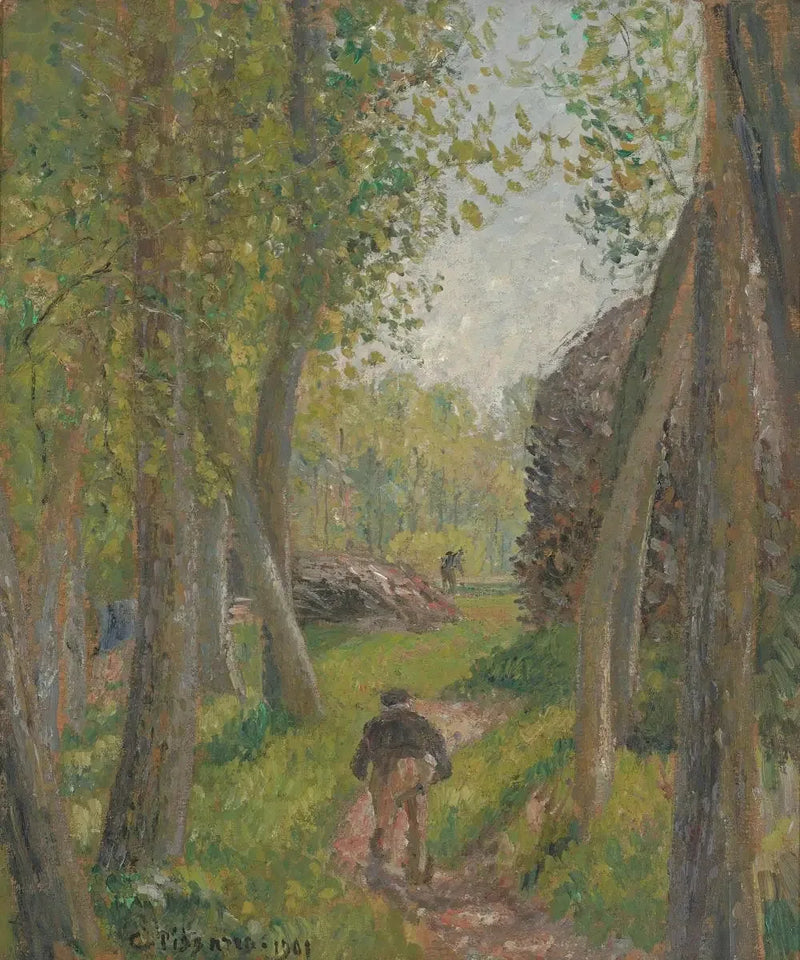 Bauer von hinten in einem Unterholz, Moret - Camille Pissarro