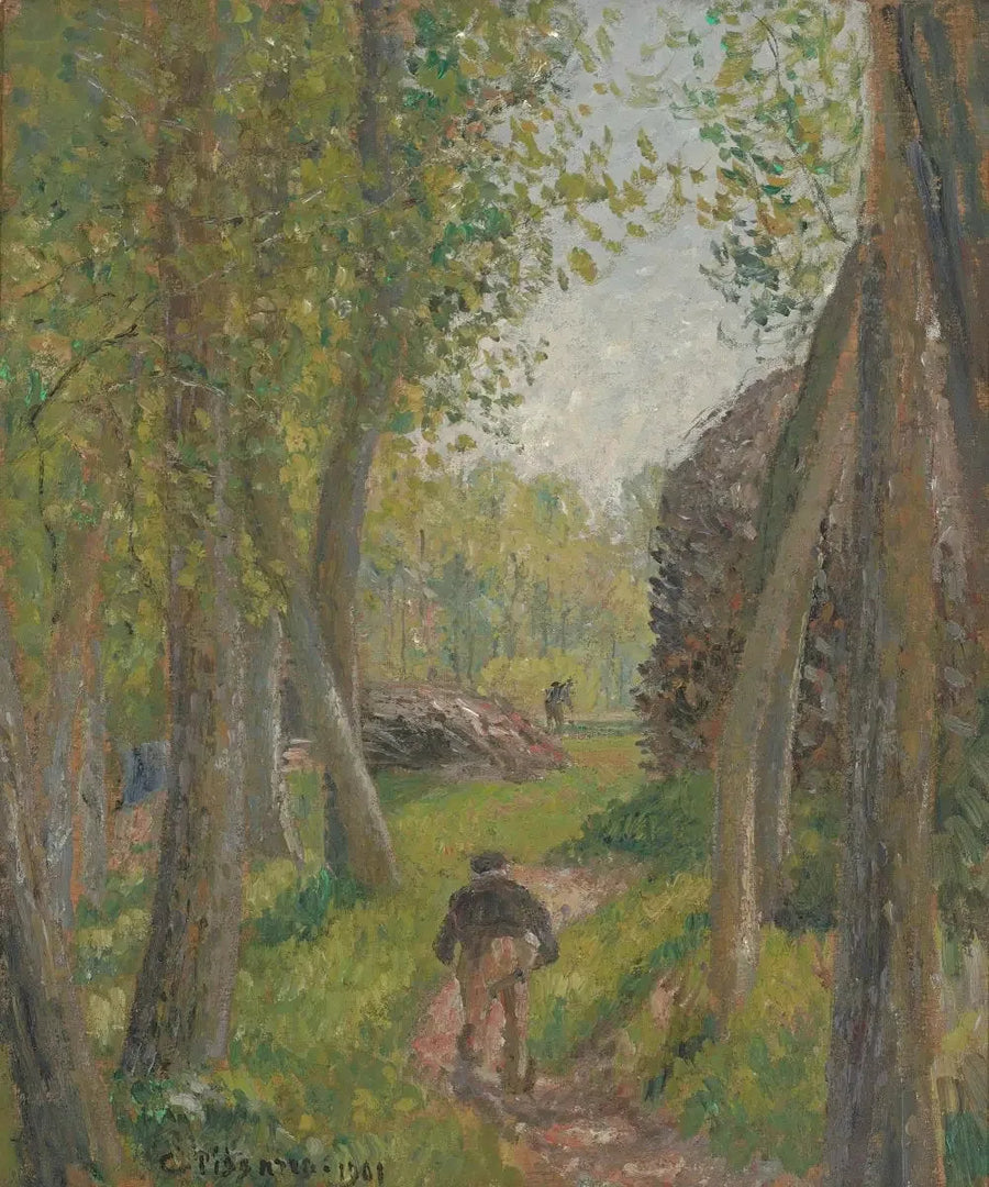 Bauer von hinten in einem Unterholz, Moret - Camille Pissarro