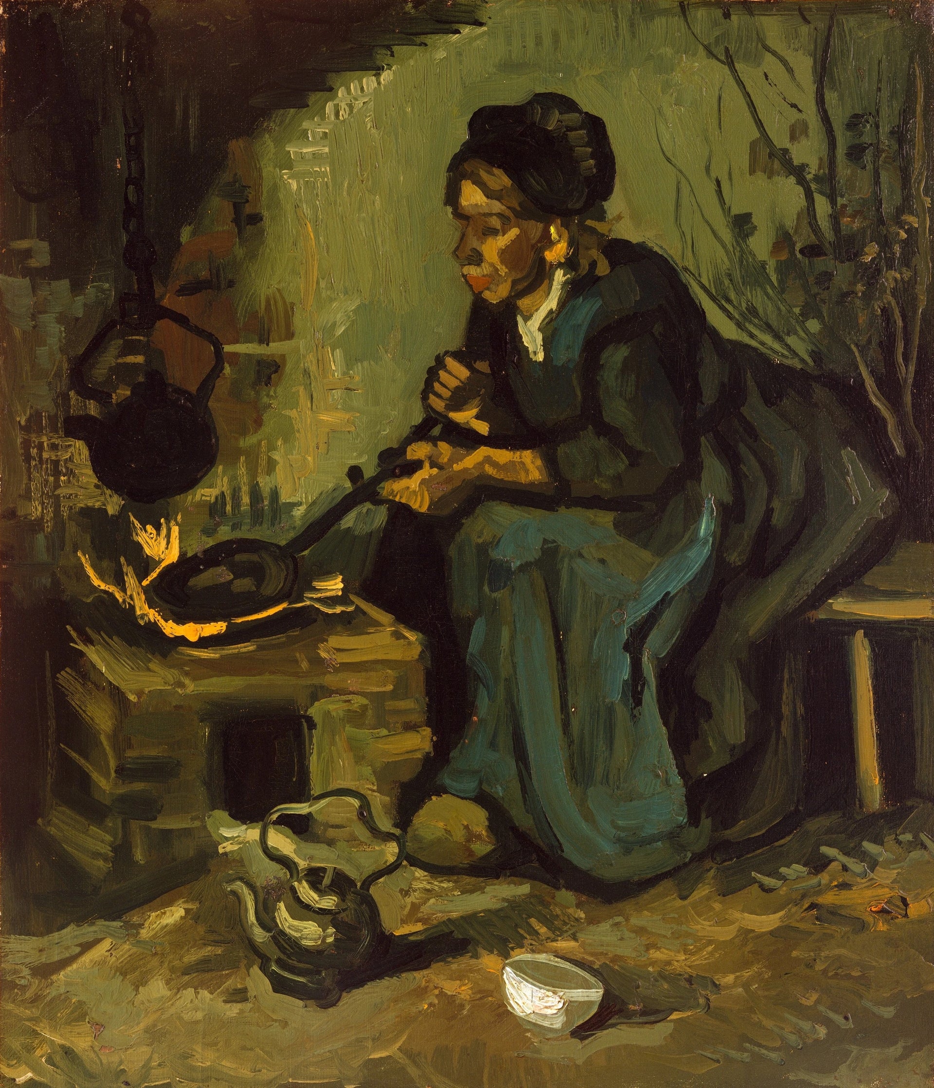 Paysanne faisant la cuisine F176 — femme devant l’âtre peinte par Vincent van Gogh