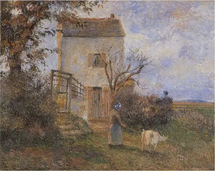 Bäuerin und Ziege vor einem Haus, Umgebung von Pontoise - Camille Pissarro