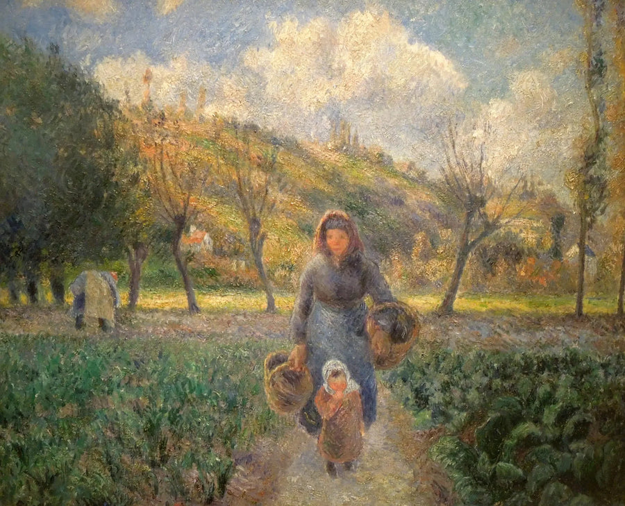 Bäuerin und Kind, die von den Feldern zurückkehren, Auvers-sur-Oise - Camille Pissarro