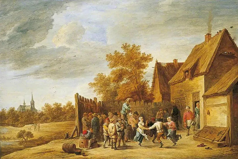 Bauern, die vor einer Gaststätte tanzen - David Teniers der Jüngere