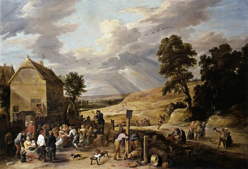 Bauern, die vor einer Gaststätte tanzen - David Teniers der Jüngere
