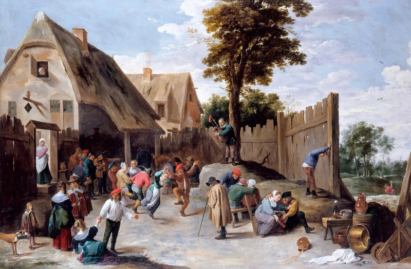 Bauern, die vor einer Taverne tanzen - David Teniers der Jüngere