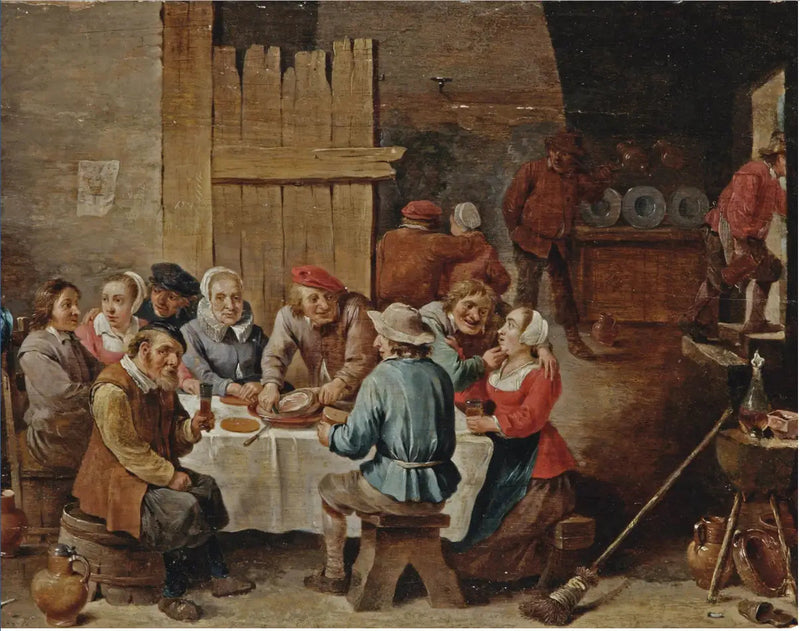 Bauern, die in einem Interieur essen und trinken - David Teniers der Jüngere