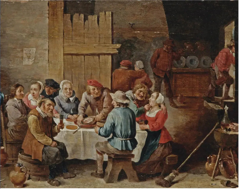 Bauern, die in einem Interieur essen und trinken - David Teniers der Jüngere