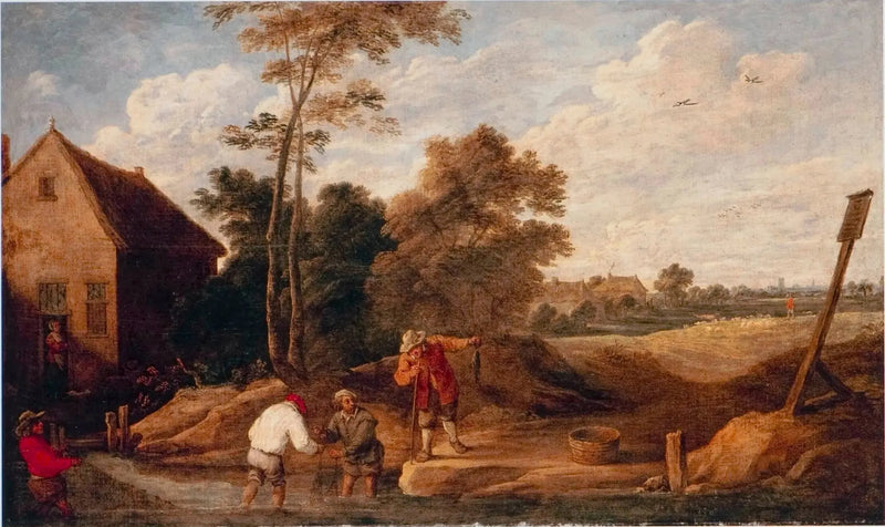 Bauern beim Angeln in einem Bach, in der Nähe einer Hütte - David Teniers der Jüngere