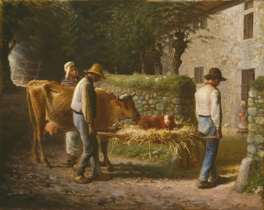 Bauern bringen zu Hause ein Kalb zurück, das auf den Feldern geboren wurde - Jean-François Millet