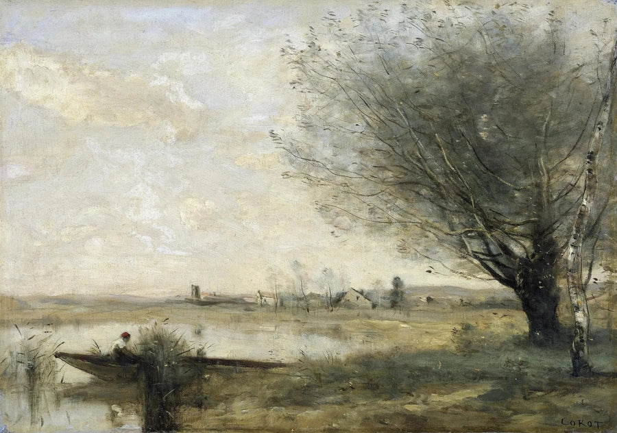 Fischer, der an einem Ufer vertäut ist - Jean-Baptiste Camille Corot