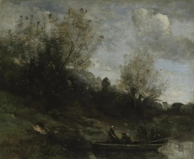 Fischer auf einem Boot am Ufer - Jean-Baptiste Camille Corot