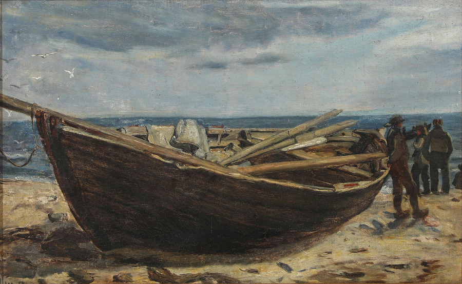 Fischer und ein Boot am Strand von Skagen. -Michael Peter Ancher