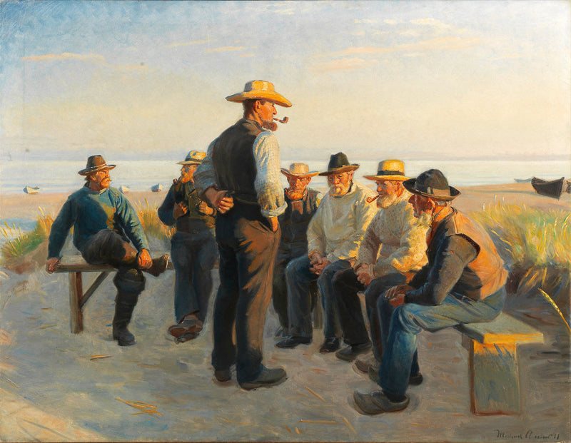 Fischer ruhen sich an einem Sommerabend am Skagen Sydstrand aus. -Michael Peter Ancher