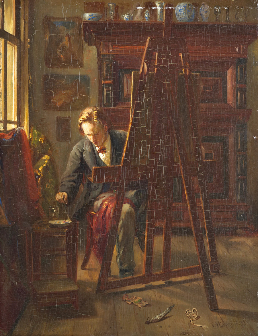 Le peintre George Jan Hendrik Poggenbeek (1854-1903) dans son atelier - Theo Hanrath