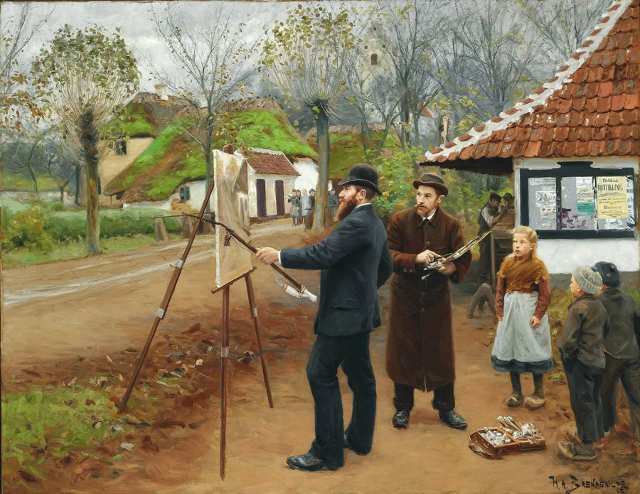 Gemälde von L. A. Ring in der Nähe der Schmiede von Aasum - H. A. Brendekilde