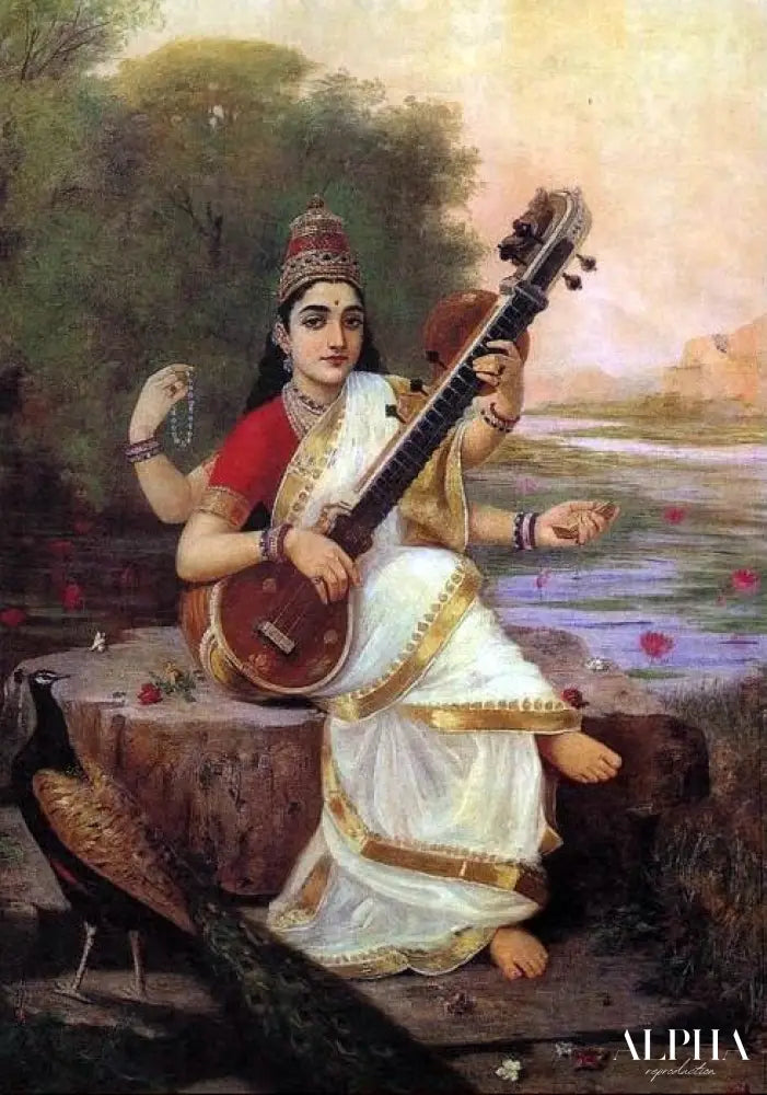 Peinture de la déesse Saraswati - Ravi Varmâ - Reproductions de tableaux et peintures haut de gamme