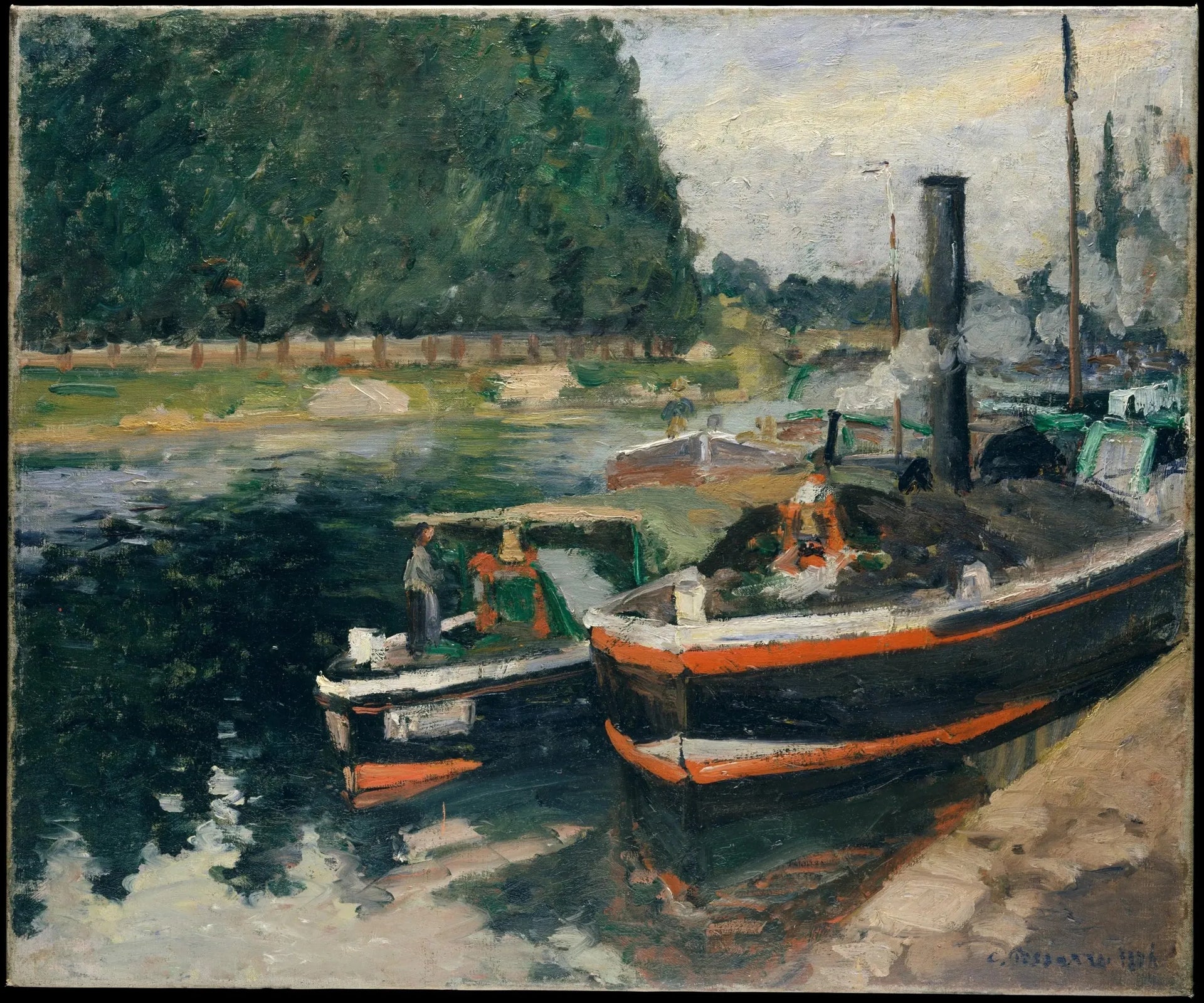 Péniches à Pontoise - Camille Pissarro image 1 reproduction de peinture à l’huile