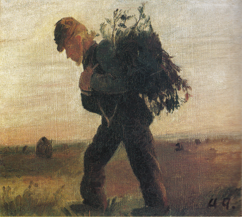 Per Bollerhus, sein Bündel Zweige in der Hand, durchquert die Heide – Anna Ancher