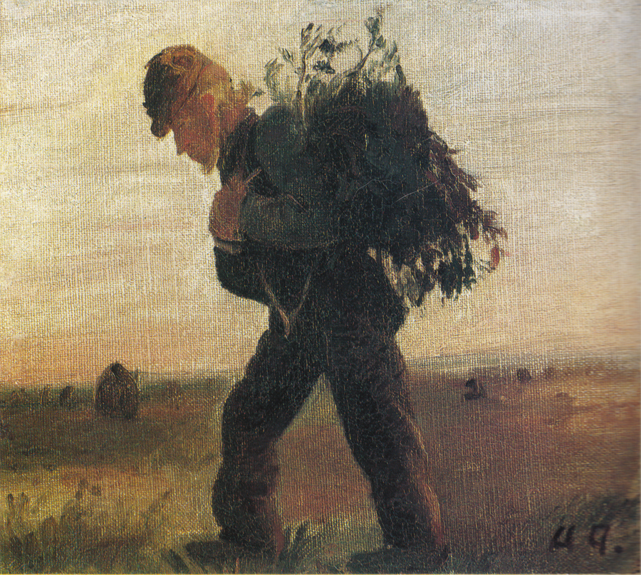 Per Bollerhus, sein Bündel Zweige in der Hand, durchquert die Heide – Anna Ancher