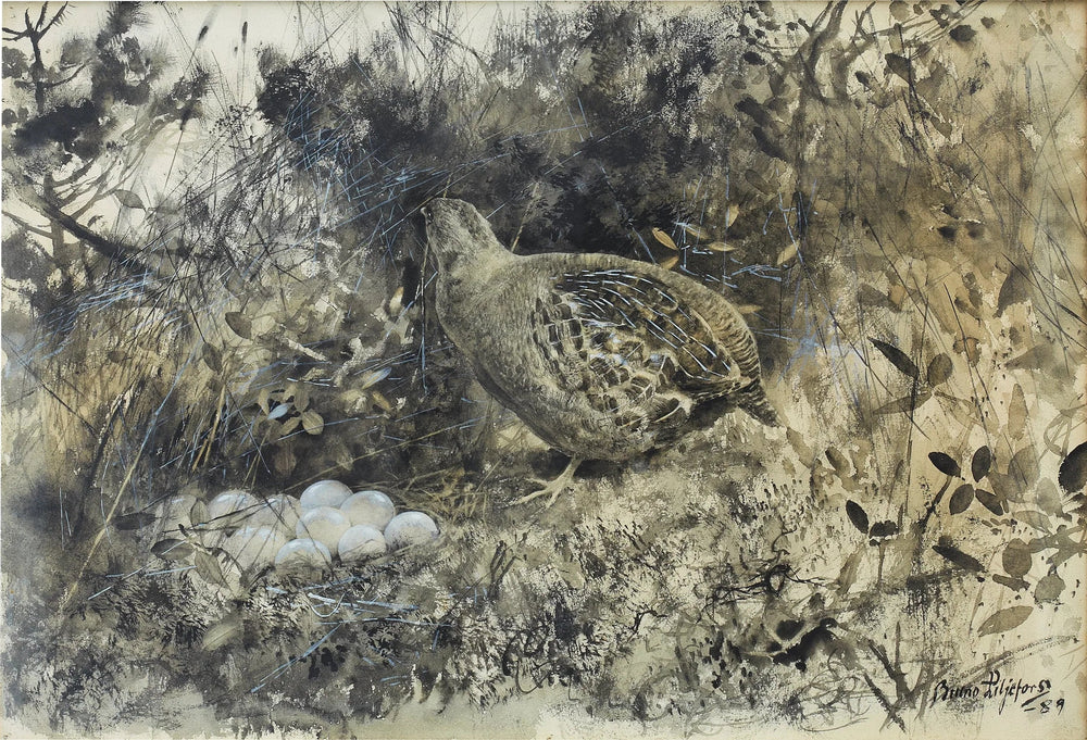Perdrix grise au nid - Bruno Liljefors image 1 reproduction de peinture à l’huile