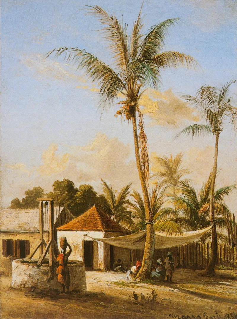Figur, die sich in einem Dorf neben einem Brunnen ausruht - Camille Pissarro