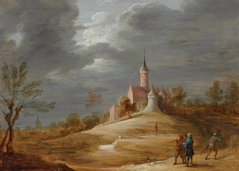 Figuren in einer Landschaft mit einer Burg im Hintergrund - David Teniers der Jüngere