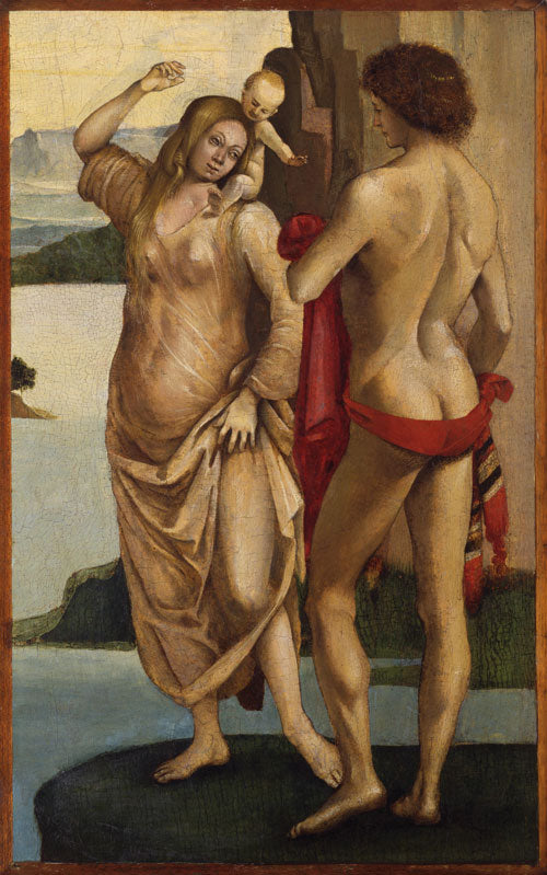 Figuren in einer Landschaft: Mann, Frau und Kind - Luca Signorelli
